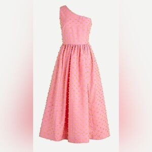 Jcrew collection taffeta eyelash one shoulder pink and yellow midi size 0
